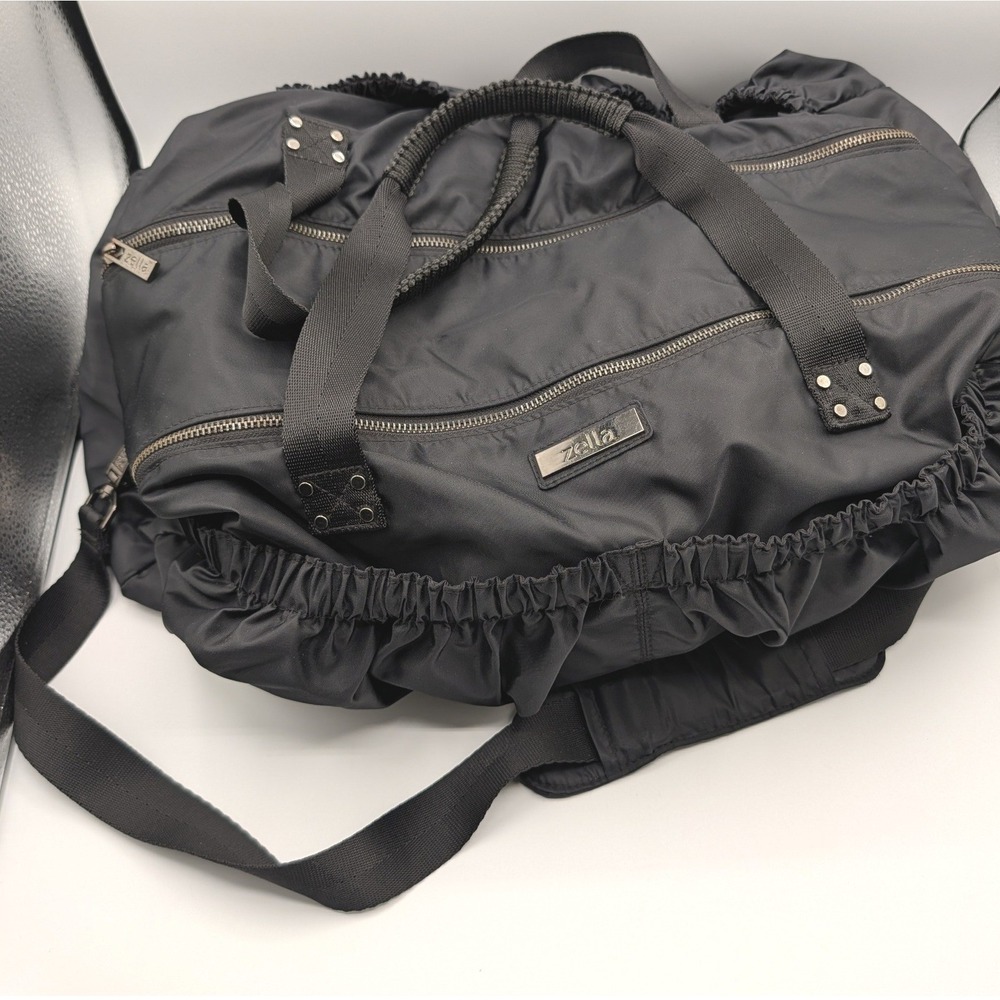 Zella Black Nylon Gym Duffel Bag Yoga Mat Strap Travel Weekender Carry On